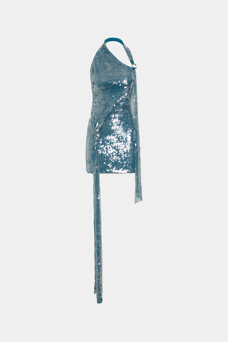 MISHA Riviera Sequin Mini Dress (Teal) in Size S