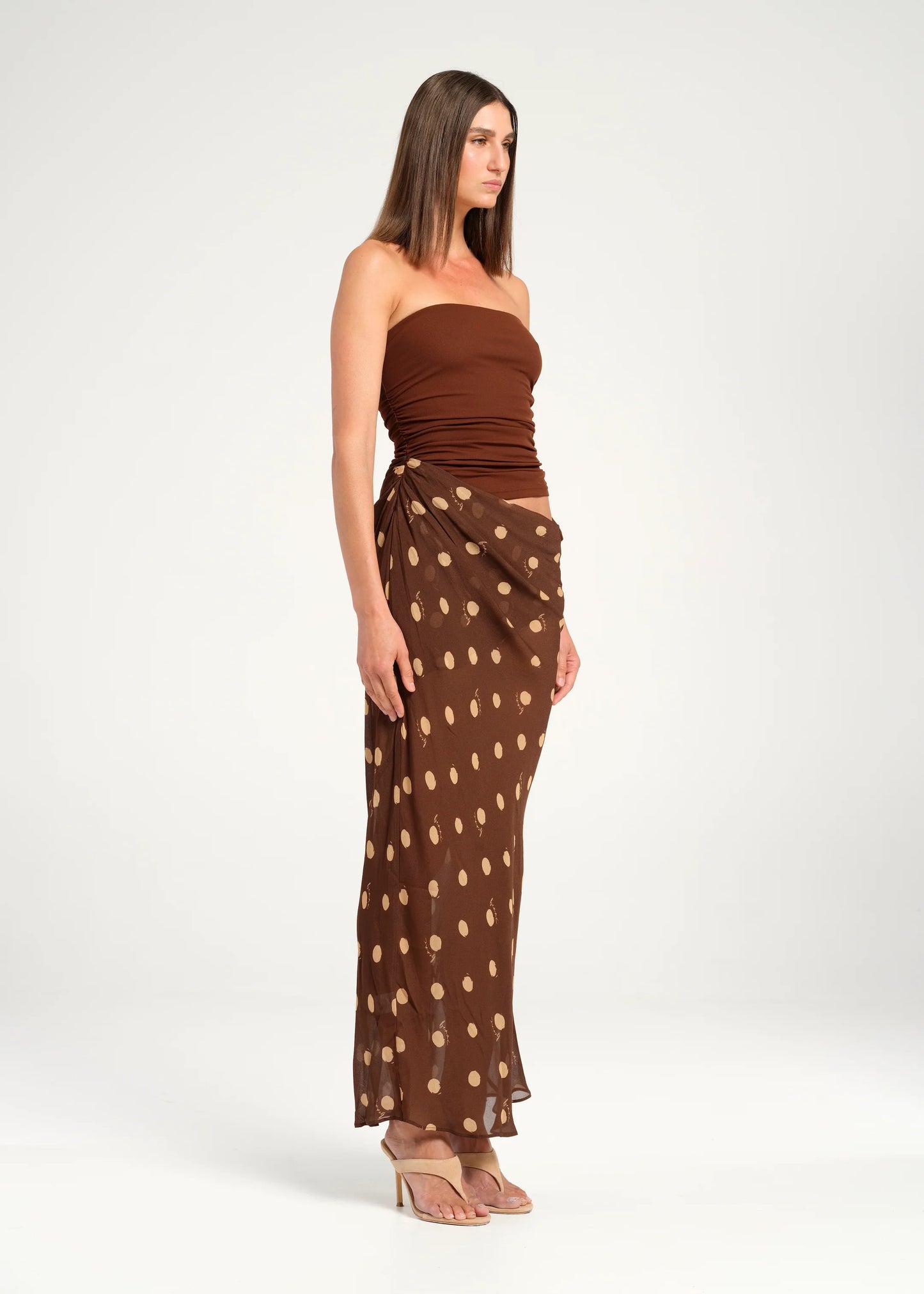 Benni - Roscoe Maxi Dress  (Brown Polka) in size 6