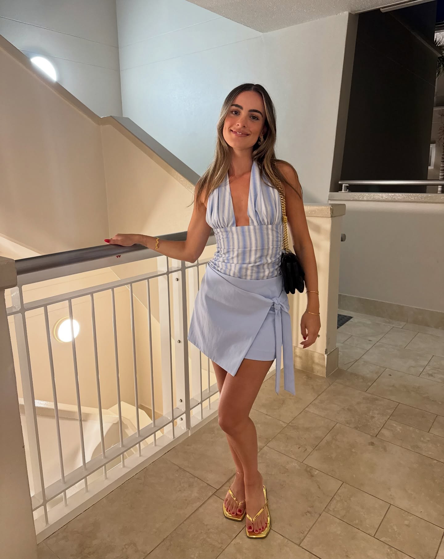 Benni - Tiano Mini Dress (Blue Stripe) in size 8