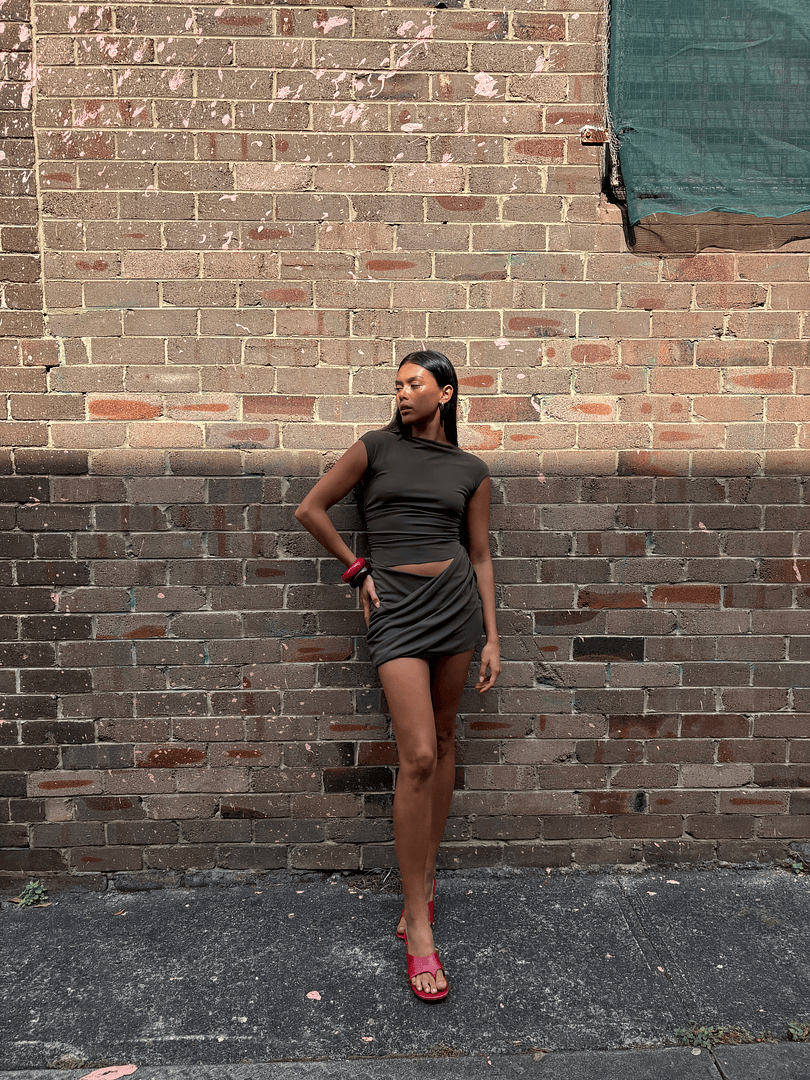 Benni - Reggie Mini Dress (Khaki) in size 8
