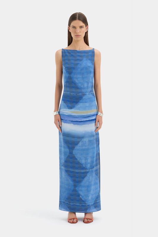 SIR - Isla Midi Dress (Blue Print) in size 0/6