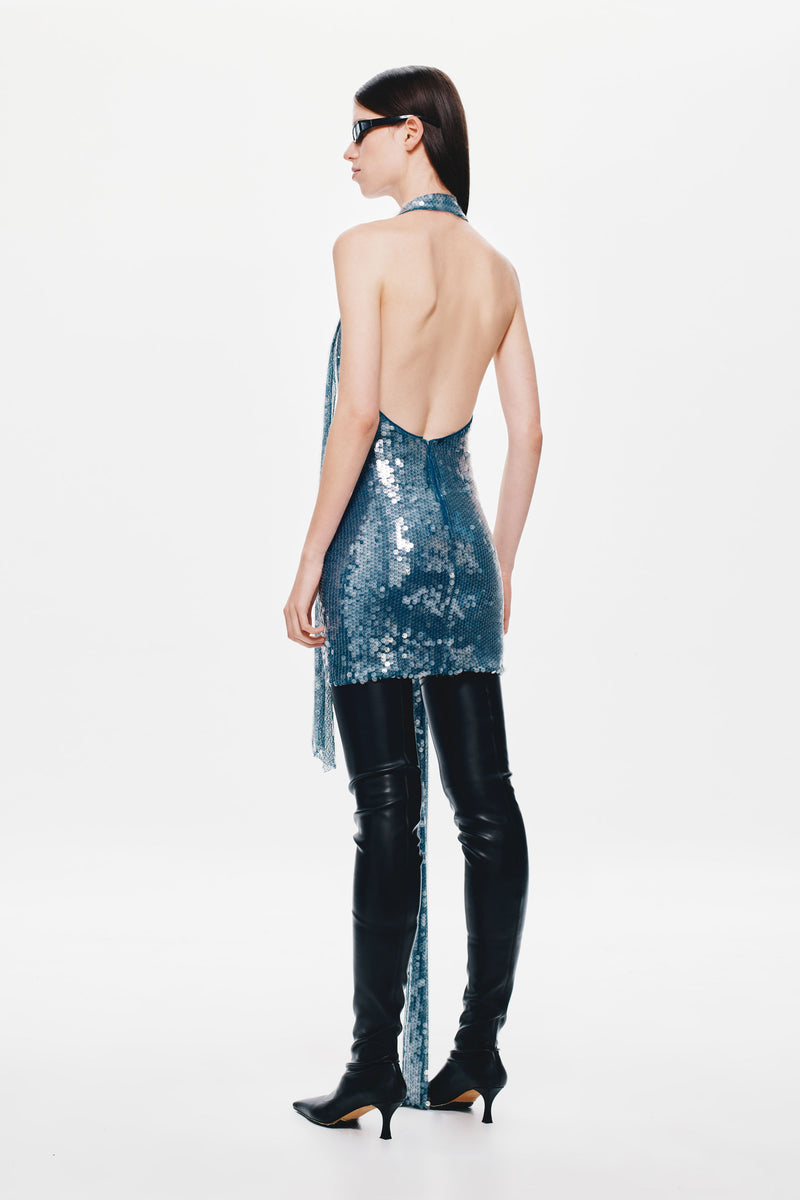 MISHA Riviera Sequin Mini Dress (Teal) in Size S