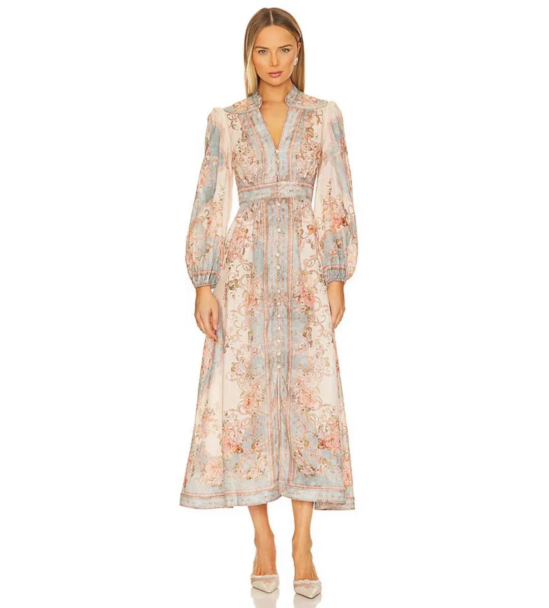 Zimmermann August Plunge Midi Dress (Floral) in size 0