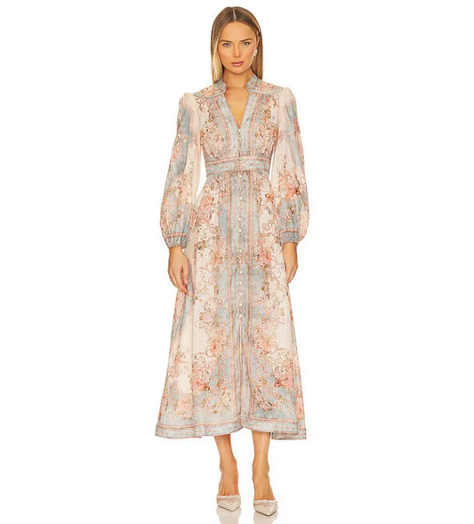 Zimmermann August Plunge Midi Dress (Floral) in size 0