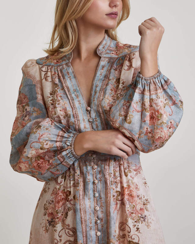 Zimmermann August Plunge Midi Dress (Floral) in size 0