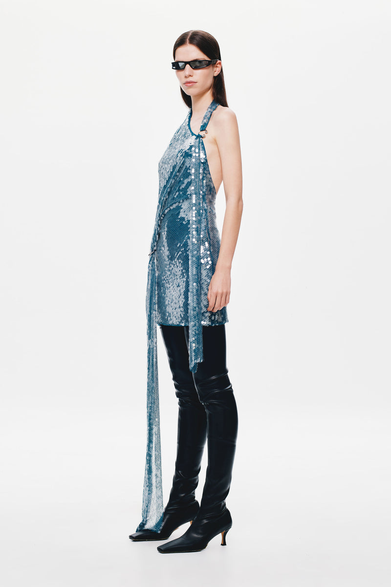 MISHA Riviera Sequin Mini Dress (Teal) in Size S